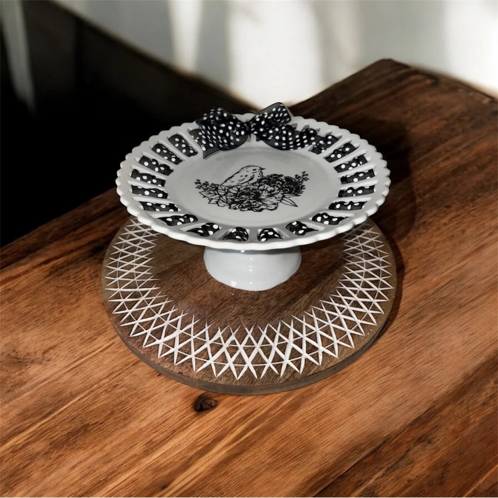 Elegant Black and White Ceramic Cake Stand